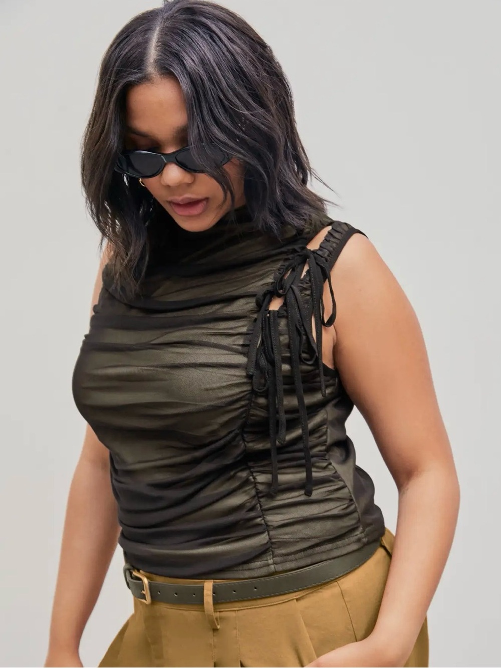 LACE UP RUCHED TANK TOP CURVE & PLUS.